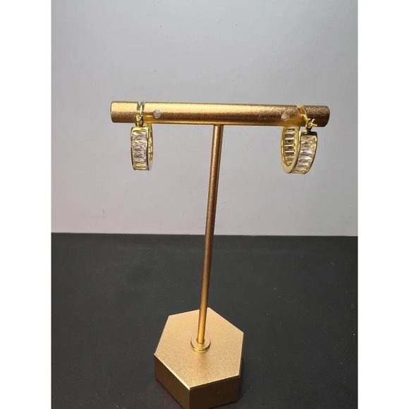 CZ huggie hoop earrings in yellow gold over sterling silver187 - Picture 5 of 11